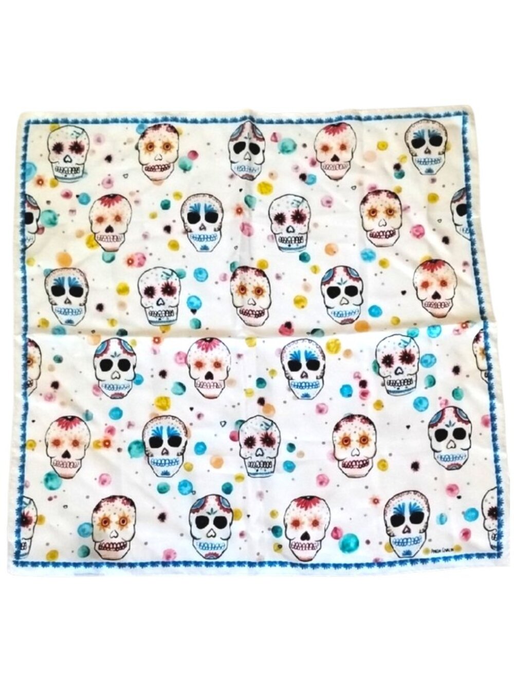 NWOT Pineda Covalin Silk 21" Square Scarf Skulls Day Of The Dead